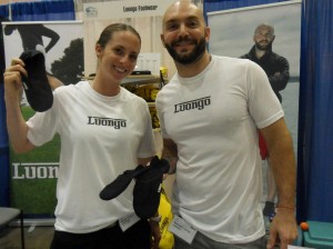 Personal trainer Kailey Rowan and Michael Luongo show off their footwear.