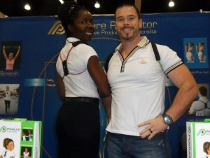 Sylvia and Gabriel Burrell demonstrate Posture Perfector.
