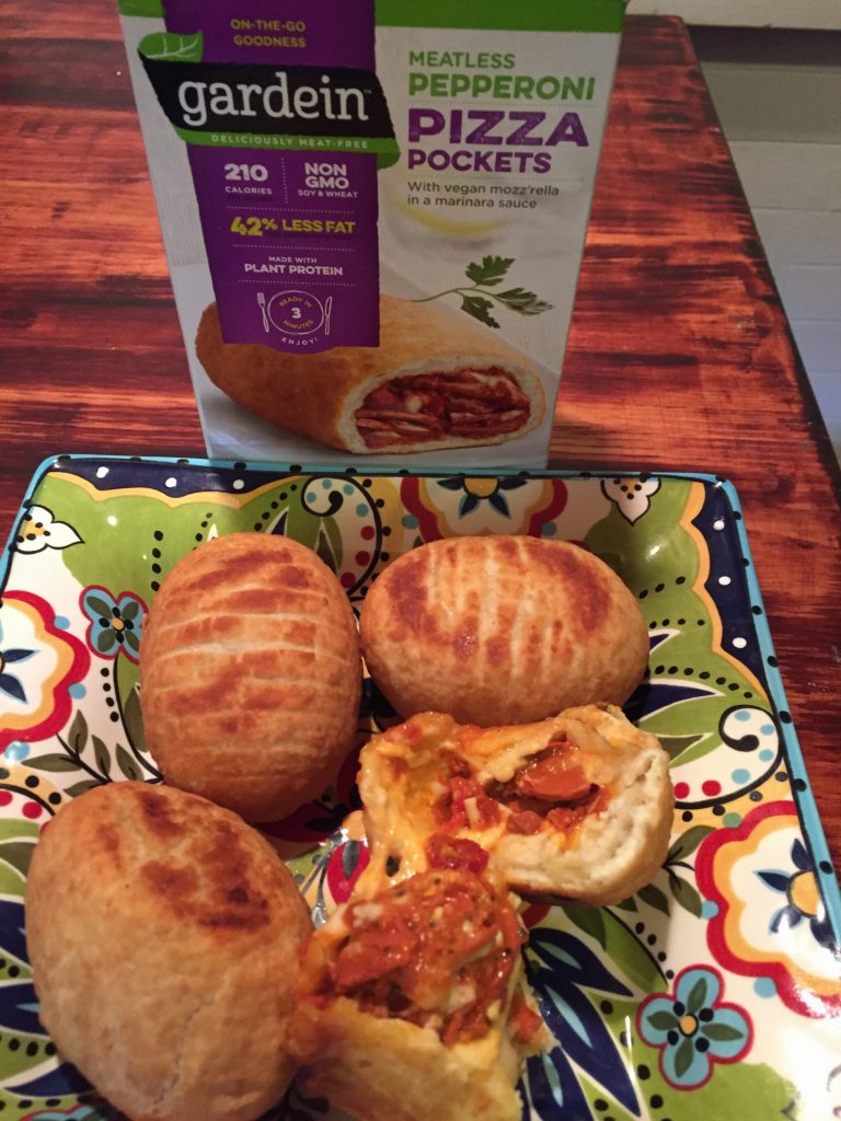 Meatless pepperoni pizza pockets by Gardein are vegan and kosher.
