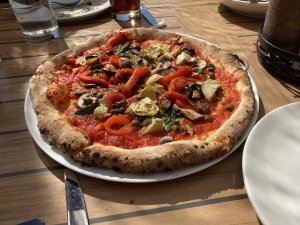 Vegan pizza at Oakfire in Lake Geneva, Wisconsin
