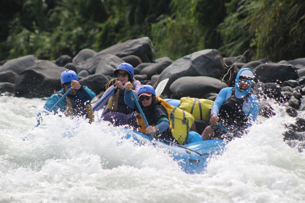 A raft in whitewater on the Pacuare River